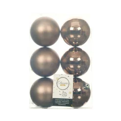 Decoris Kerstballen - 6x st - walnoot bruin - D8 cm - kunststof