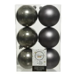 Decoris Kerstballen - 6x st - antraciet grijs - D8 cm - kunststof