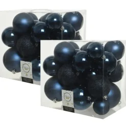 Decoris Kerstballen - 26x st - donkerblauw - 6-8-10 cm
