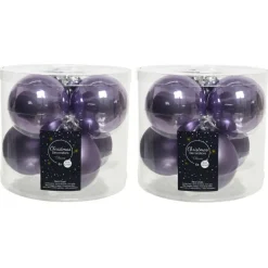 Decoris Kerstballen - 6x st - lila paars - 8 cm - glas
