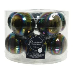 Decoris Kerstballen set - 10x st - glas - zwart/parelmoer - 6 cm