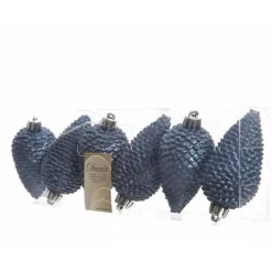 Decoris Kersthangers dennenappels - 6x - donkerblauw - 8 cm