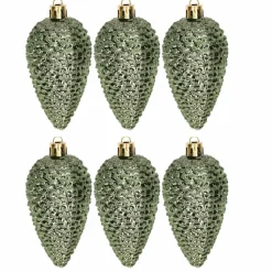 Decoris Kersthangers dennenappels - 6x - donkergroen - 8 cm