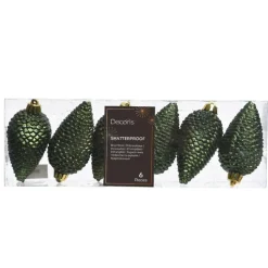Decoris Kersthangers dennenappels - 6x - donkergroen - 8 cm