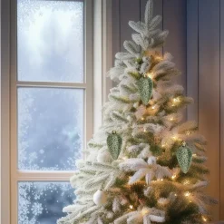 Decoris Kersthangers dennenappels - 6x - donkergroen - 8 cm