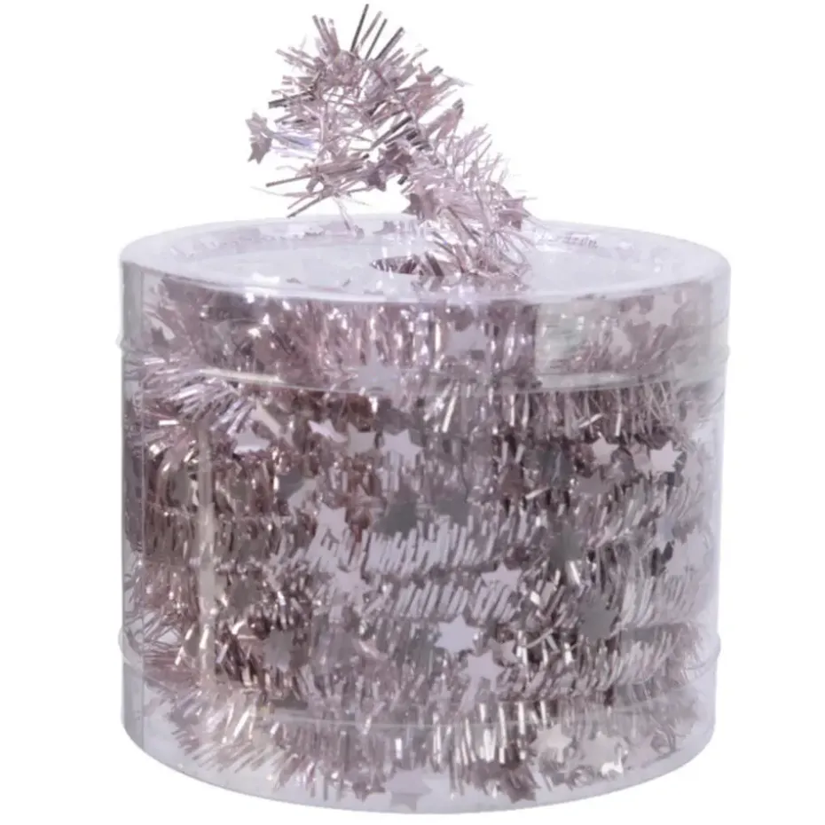 Decoris kerstslinger - dun - lichtroze - sterren - 700 x 3 cm