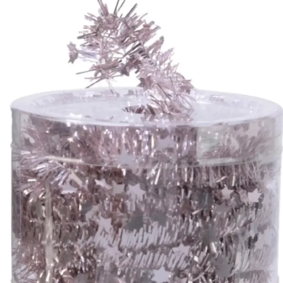 Decoris kerstslinger - dun - lichtroze - sterren - 700 x 3 cm