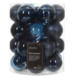 Decoris kunststof kerstballen - 25x stuks - 8 cm -donkerblauw