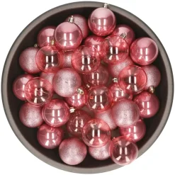 Decoris kunststof kerstballen - 25x stuks - 8 cm -oudroze
