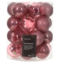 Decoris kunststof kerstballen - 25x stuks - 8 cm -oudroze