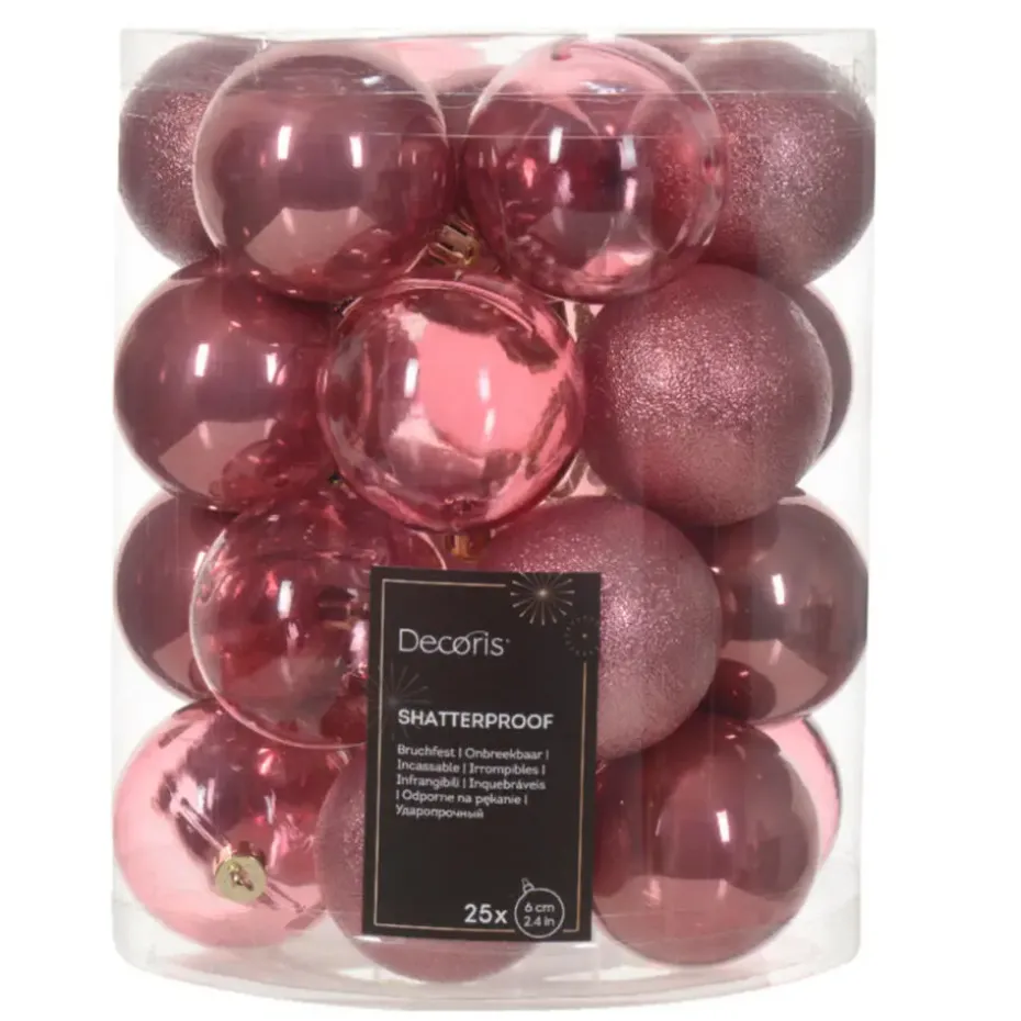 Decoris kunststof kerstballen - 25x stuks - 8 cm -oudroze