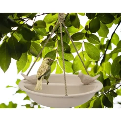 Decoris Vogelbad - bamboe hout - beige - drinkschaal - 27 cm