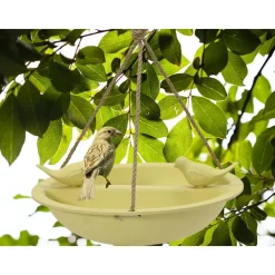 Decoris Vogelbad - bamboe hout - geel - drinkschaal - 27 cm