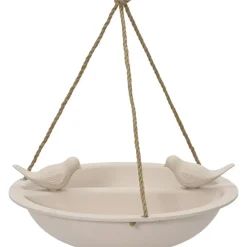 Decoris Vogelbad - bamboe hout - creme wit - drinkschaal - 27 cm