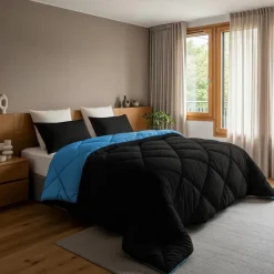 Dekbed zonder Overtrek Diamond 240x200 – Met Kussenslopen– Wasbaar – Zwart/Blauw