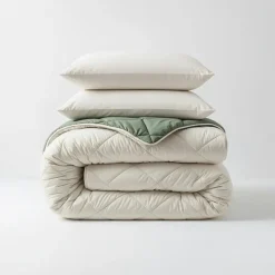 Dekbed zonder Overtrek Diamond 200x200 – Met Kussenslopen– Wasbaar – Crème/Groen