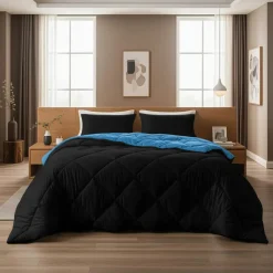 Dekbed zonder Overtrek Diamond 200x200 – Met Kussenslopen– Wasbaar – Zwart/Blauw