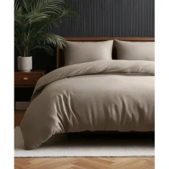 Dekbedovertrek Leaves 200x200 – Fluweelzacht Uni Design – Taupe