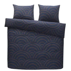 Dekbedovertrek Sendai grafisch - blauw/caramel - 200x200/220 cm