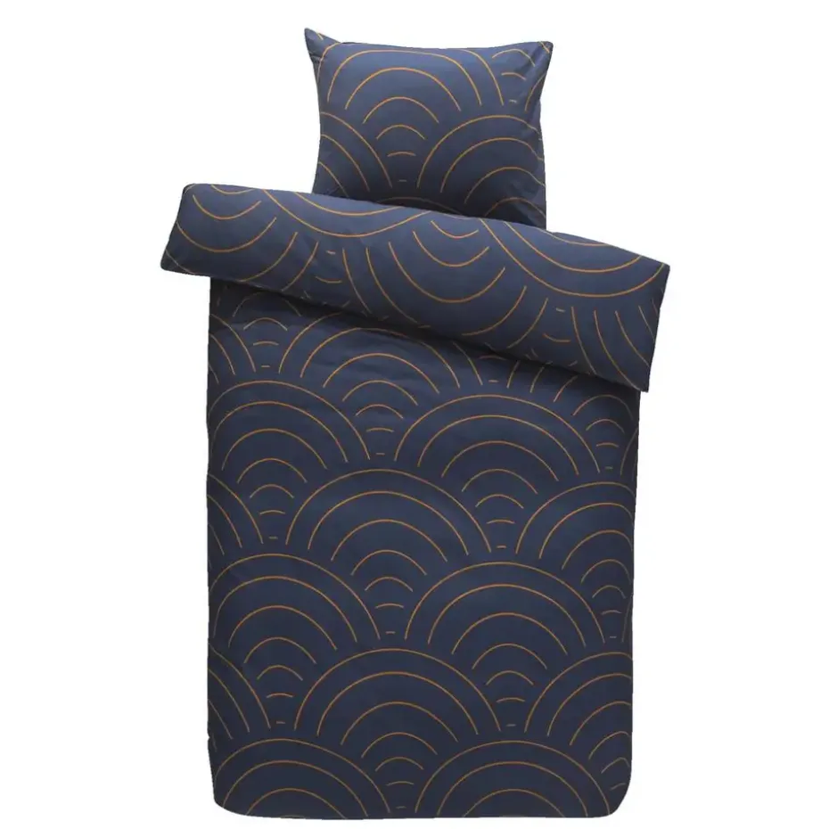 Dekbedovertrek Sendai grafisch - blauw/caramel - 140x200/220 cm
