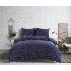 Dekbedovertrek Sendai grafisch - blauw/caramel - 140x200/220 cm