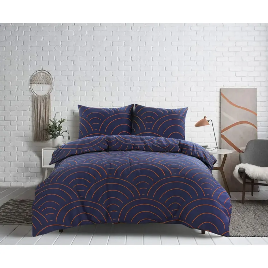 Dekbedovertrek Sendai grafisch - blauw/caramel - 140x200/220 cm