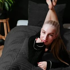 Dekbedovertrek Teddy Rib 140x220 – Fluweelzacht & Knus Design - Zwart