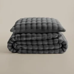 Dekbedovertrek 140x220 – Pompom Design & Warm Flanel Fleece - Antraciet