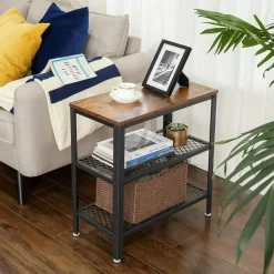 Deluxe Bijzettafel - Met 2 Roosters -Vintage - Industrieel -Bruin