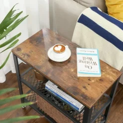 Deluxe Bijzettafel - Met 2 Roosters -Vintage - Industrieel -Bruin