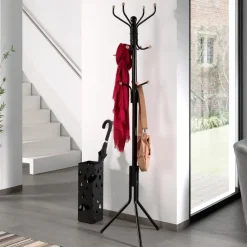 Design Kapstok - 12 Haken - Staande kapstok - 182 cm - Zwart