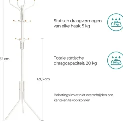 Design Kapstok met 12 Haken - Perfect in een Inkom hal - 182 cm - Wit