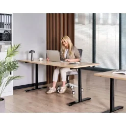 DESTINAS - Elektr bureau - Zwart/Lichtbruin - 180 x 72 cm - Vezelplaat