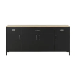 Diagone Dressoir Manchester - 82x40x180cm - Zwart/Eikenkleur