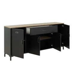 Diagone Dressoir Manchester - 82x40x180cm - Zwart/Eikenkleur