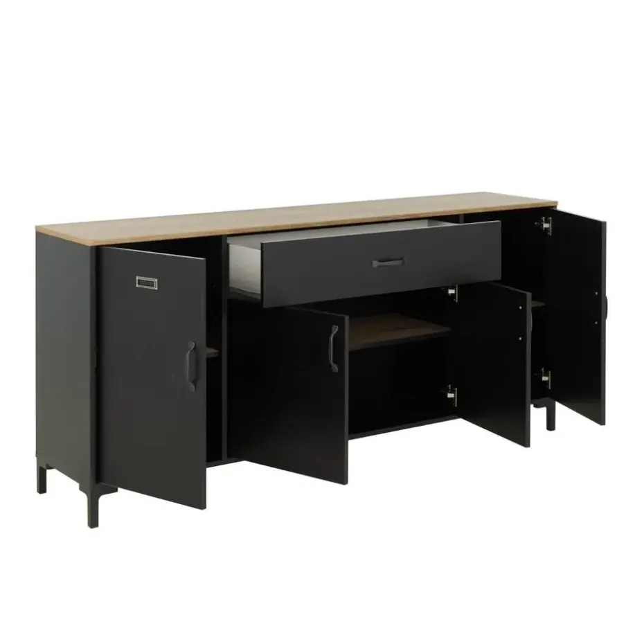 Diagone Dressoir Manchester - 82x40x180cm - Zwart/Eikenkleur