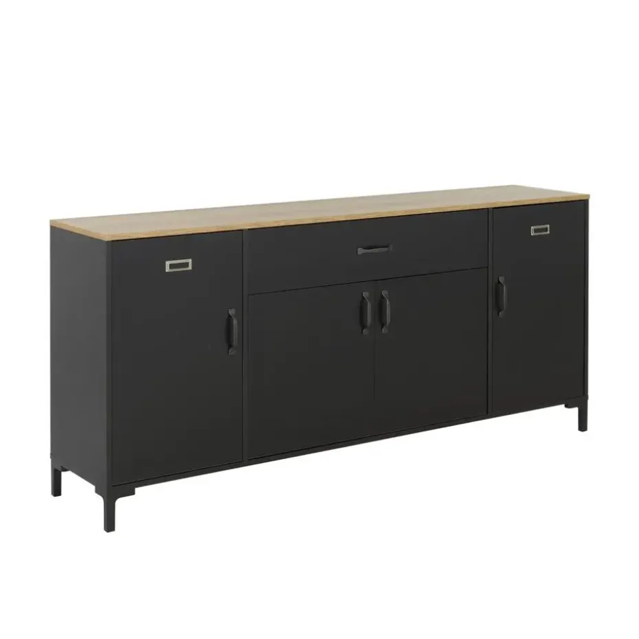 Diagone Dressoir Manchester - 82x40x180cm - Zwart/Eikenkleur