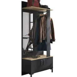 Diagone Entreekast Store - Incl stang en spiegel - 190 cm hoog - Zwart