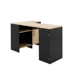 Diagone Hoekbureau Liverpool - 1 deur 3 vakken - Zwart/Eikenkleur