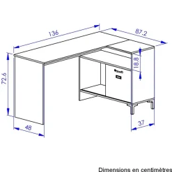 Diagone Hoekbureau Manchester - 136x88cm - Zwart/Eikenkleur