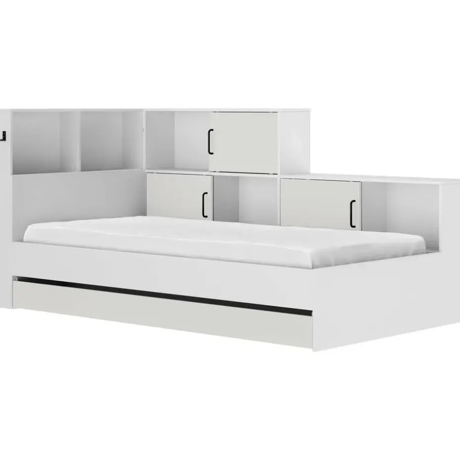 Diagone Tienerbed met bedlade en opbergruimte Erwan - 90 x 200 cm - Wit