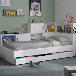 Diagone Tienerbed met bedlade en opbergruimte Erwan - 90 x 200 cm - Wit