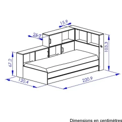 Diagone Tienerbed met bedlade en opbergruimte Erwan - 90 x 200 cm - Wit
