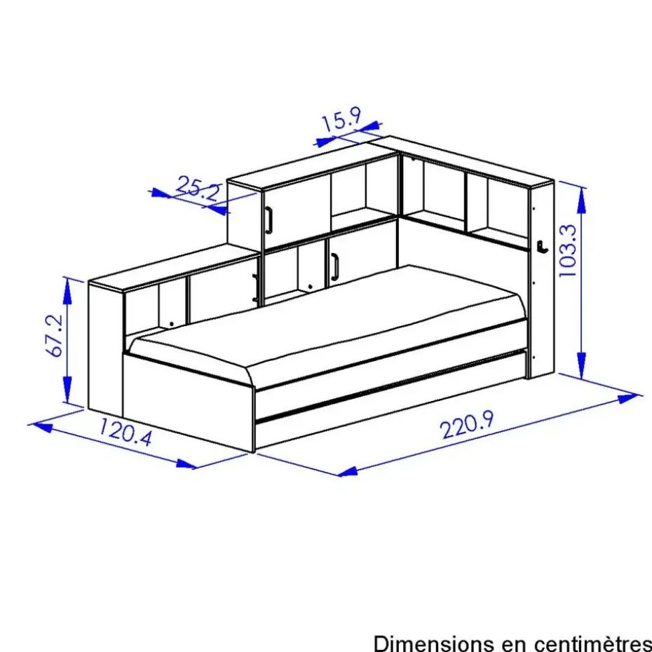 Diagone Tienerbed met bedlade en opbergruimte Erwan - 90 x 200 cm - Wit
