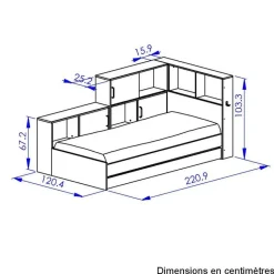 Diagone Tienerbed met bedlade en opbergruimte Erwan - 90 x 200 cm - Wit