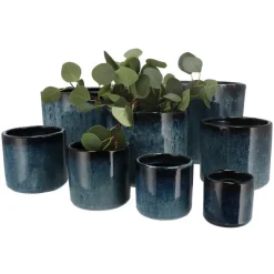 DK Design Bloempot model Blue Glaze - blauw - D12 x H13 cm - ombre