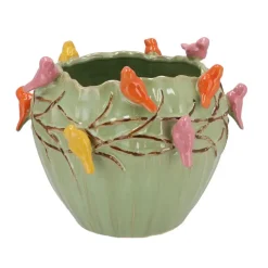 DK Design Bloempot/plantenpot Vogels - pistache - D26 x H20 cm