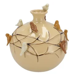 DK Design Vaas Vogels - zandkleurig - D14 x H14 cm
