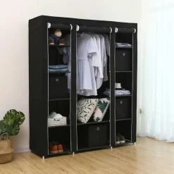 Draagbare kledingkast, opvouwbare kast, 150x45x175 cm, zwart