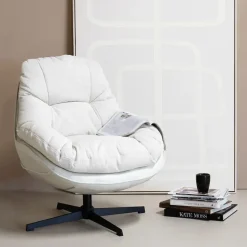 Draaifauteuil Beige - Zithoogte 50cm - Fauteuil Leonne